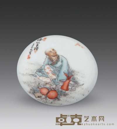 民国 浅绛彩人物印盒 直径7cm
